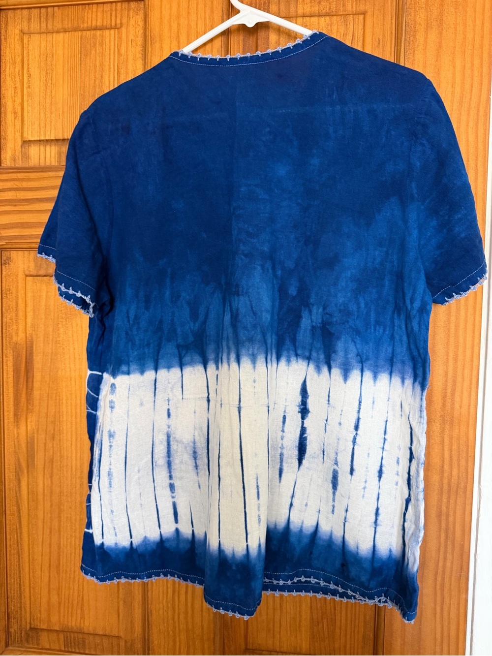 Indigo Tie-Dye Embroidered V-Neck Top - Picture 6 of 9